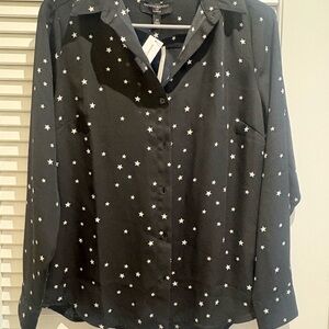 Black Star Print Button-Up Shirt